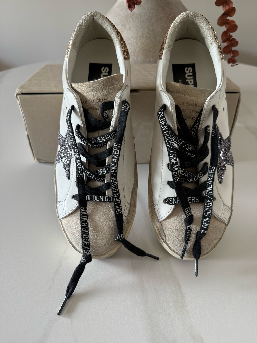 Golden Goose Superstar Leather Sneaker Gold Glitter White, NIBSize 37